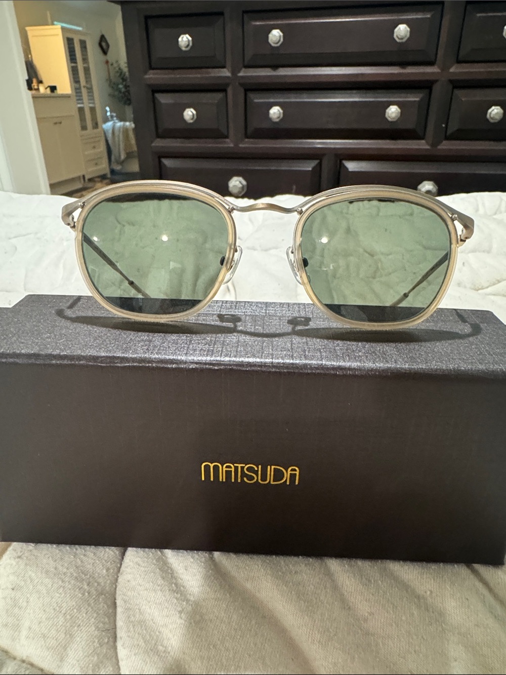 Matsuda Men’s Gold Round Metal Sunglasses w/Green Lenses- BRAND NEW, NEVER WORN!